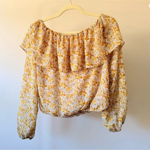ASTR The Label One-Shoulder Yellow Floral Peasant Top - Picture 8 of 8